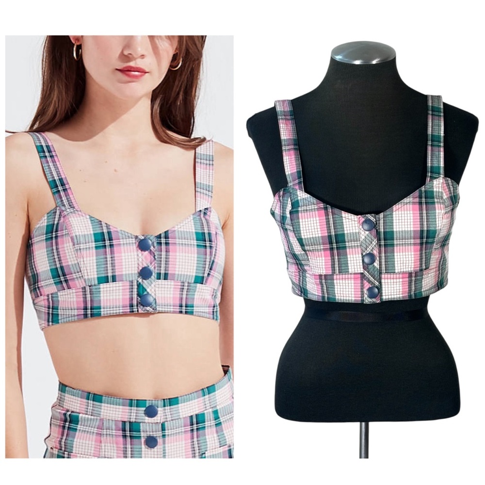 Urban Outfitters – Priscilla Plaid Button Front Cotton Crop Top – Large
